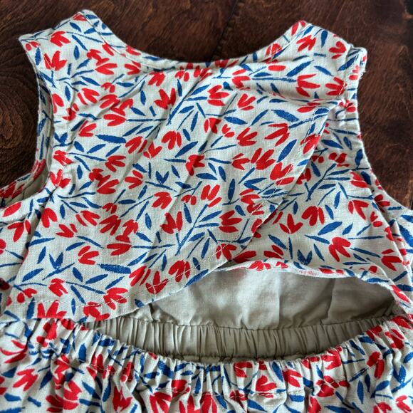 Old Navy Girls 3-6 Month Red Blue Floral Linen Dress Summer Sleeveless - Picture 3 of 10